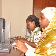 Ouda Kedir, a student from Benishagul Gumuz Region, using the Intenet in her dormitory building